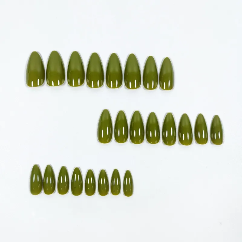 Olive Green Glossy Press-On Nails – Premium Salon Look