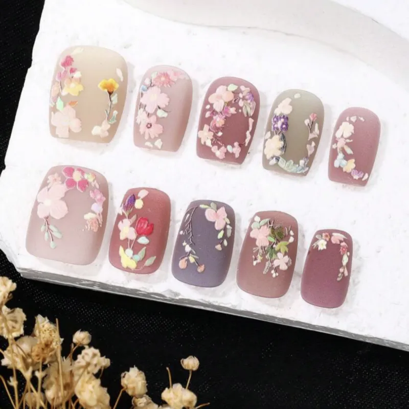 Premium Flower Nail Art Press-On Set – Nude Pink | Reusable & Durable