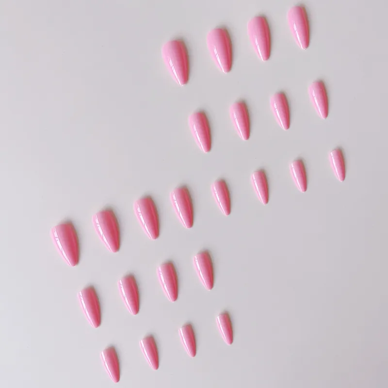 Glossy Pink Almond Press-On Nails | Reusable Fake Nails Set (24 pcs)