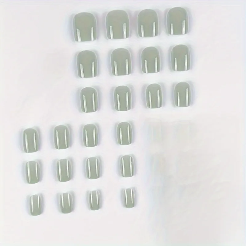 Elegant Sage Green Press-On Nails | Glossy Short Square Fake Nails Set