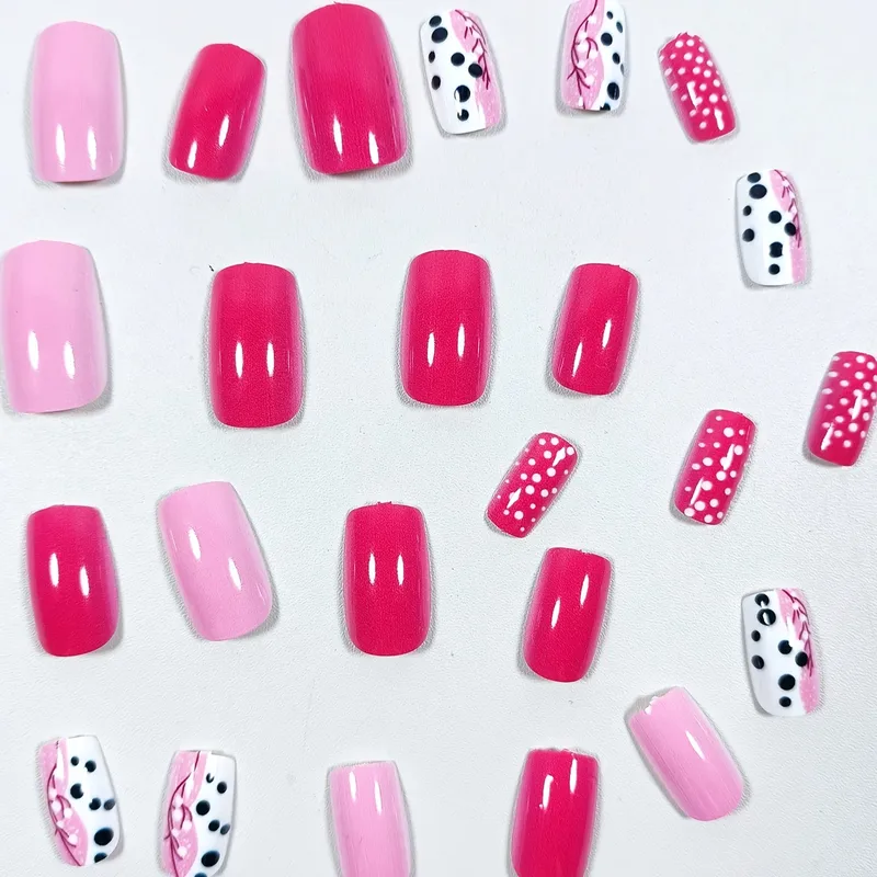 Premium Pink Polka Dot Press-On Nails Set | Glossy Salon Finish False Nails 💅