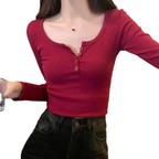 Chic Ribbed Button Front Crop Top for Women | Slim Fit Casual Tee