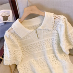 French Sweet Cut-out ribbed T-shirts-Soft Girl Aesthetic Summer Top