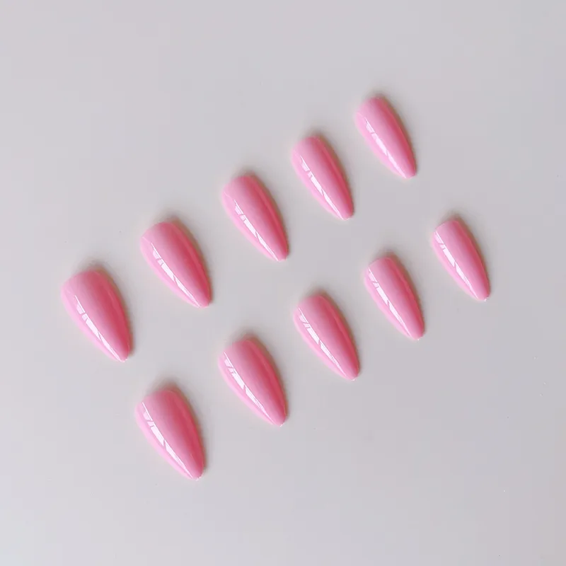 Glossy Pink Almond Press-On Nails | Reusable Fake Nails Set (24 pcs)