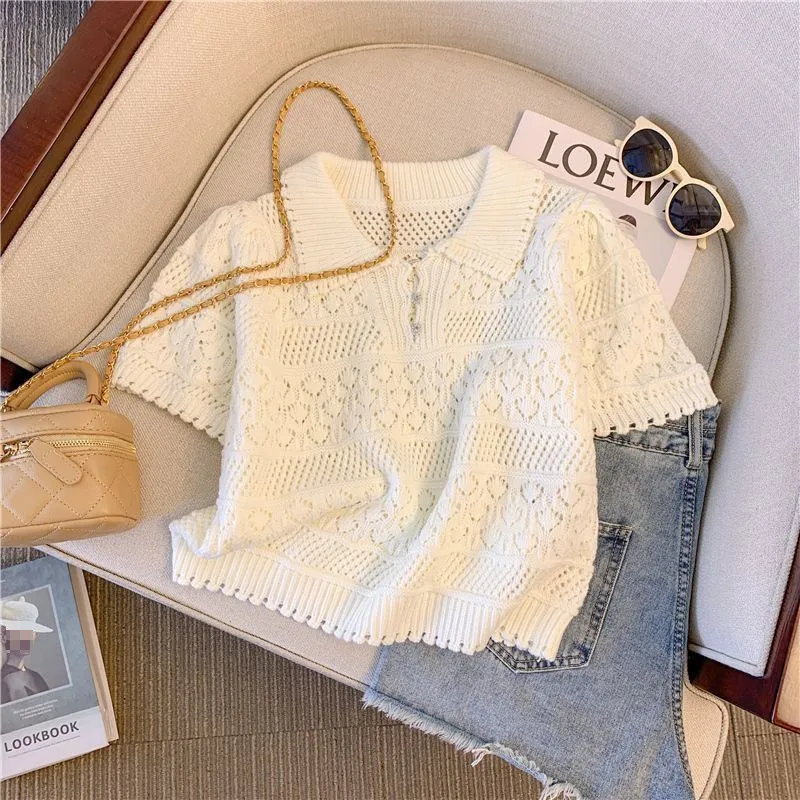French Sweet Cut-out ribbed T-shirts-Soft Girl Aesthetic Summer Top