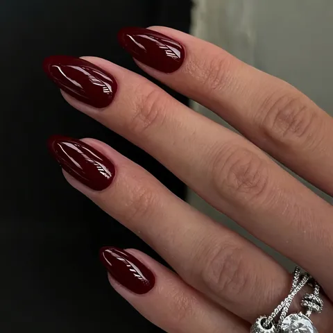Luxury Burgundy Press-On Nails – Glossy Almond Shape | Reusable Fake Nails Set
