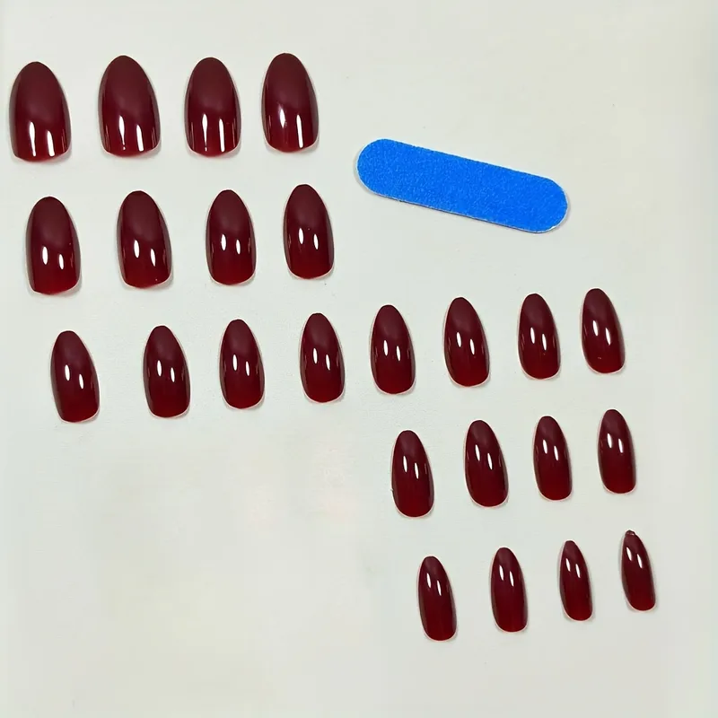 Luxury Burgundy Press-On Nails – Glossy Almond Shape | Reusable Fake Nails Set