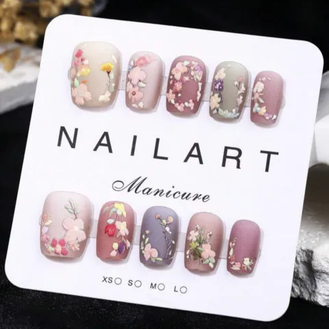 Premium Flower Nail Art Press-On Set – Nude Pink | Reusable & Durable