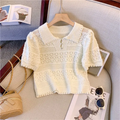 French Sweet Cut-out ribbed T-shirts-Soft Girl Aesthetic Summer Top