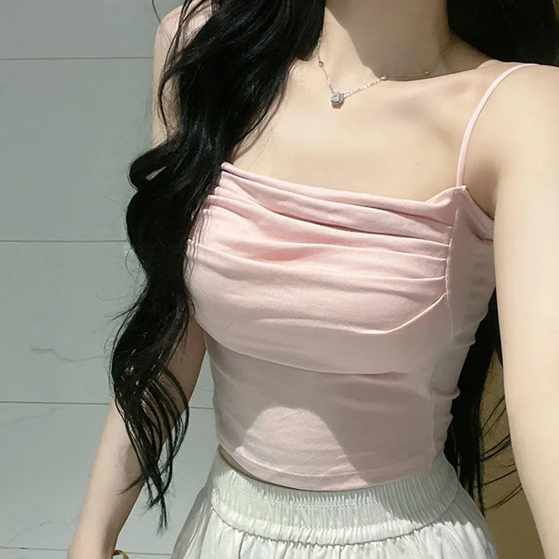 Premium Pink Korean Ruched Camisole Tank Top