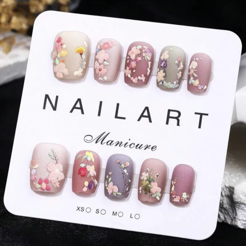 Premium Flower Nail Art Press-On Set – Nude Pink | Reusable & Durable
